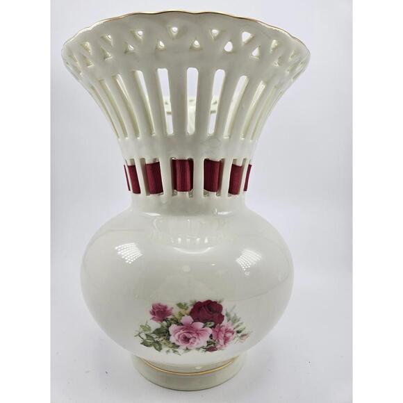 ​Formalities Baum Bros Pierced Lattice Rose Bouquet Vase 7.75 In Cottage Nursery - Picture 3 of 9